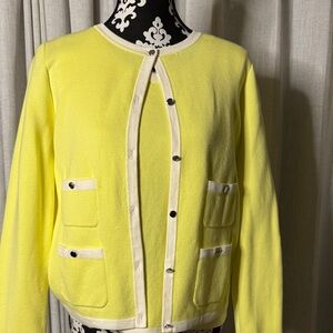 Elegant Talbots Yellow Women's Sweater Set with White Accents